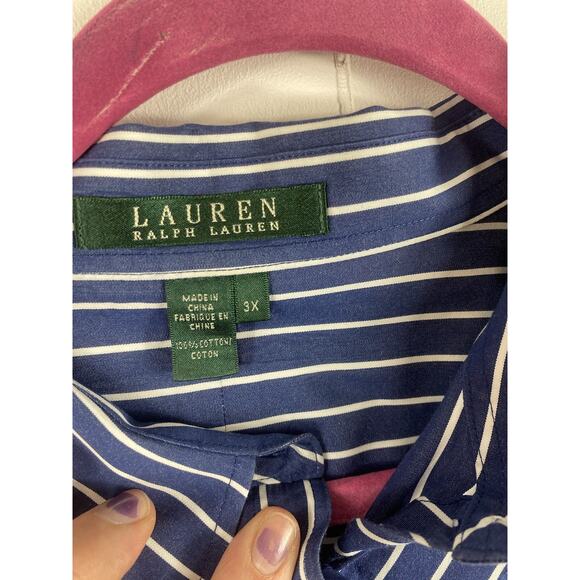 Lauren Ralph Lauren Diagonal Stripe Button Up Navy White Office Career Size 3X - Picture 4 of 7